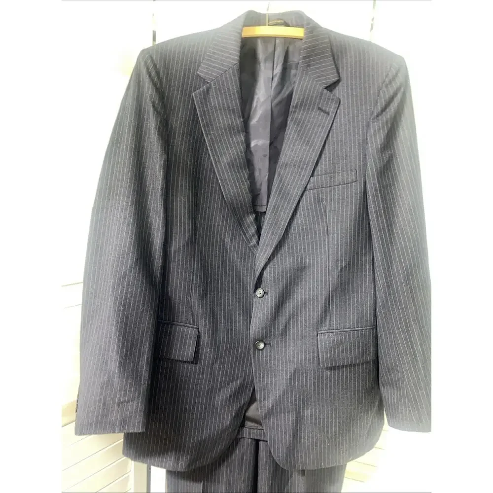 Botany 500 Vintage 50s 60s 3 Piece Pinstriped Dark Navy Wool Suit 42R 36x31